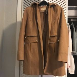 Michael Kors hooded camel coat size 6